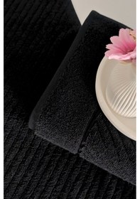 Resim %100 Pamuk El Havlusu 2'li - Modern Çizgili Tasarım - Yumuşak Dokulu Sıyah Siyah 