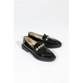 Resim Dgn 212 Kadin Taşli Loafer Ayakkabi Siyah Kırışık 