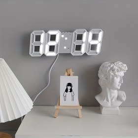 Resim 1 Adet USB Işıklı Dijital Saat, Siyah Çerçeve Beyaz Işık, LED Elektronik Saat, Oturma Odası Yatak Odası Basit Aydınlatmalı Şık Moda Saati, Ev Masaüstü Sessiz 