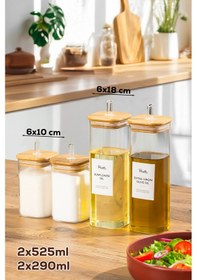 Resim Perotti Cubes Borosilikat 4 Lü Pratik Mutfak Seti Bambu Kapak-yağlık Sosluk Sirkelik Şekerlik Şeffaf 