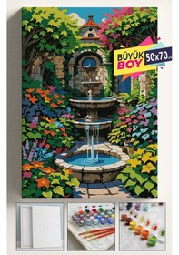 Resim Sayılarla Boyama Seti Numaralı Tuval Fırça Boya Dahil Kasnaklı Set 50x70 Cm - Çiçekli Çeşme 
