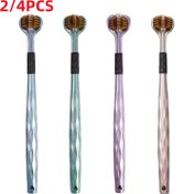 Resim 2/4 adet Ergonomik Üç Taraflı Yumuşak Kıllı Diş Fırçası - 3 Taraflı Fırça Başlığı, Kaymaz Sap Tasarımı - Yetişkin Diş Eti Bakımı ve Plak Giderme için Uygun, Noel Hediyesi 