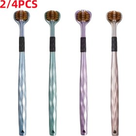 Resim 2/4 adet Ergonomik Üç Taraflı Yumuşak Kıllı Diş Fırçası - 3 Taraflı Fırça Başlığı, Kaymaz Sap Tasarımı - Yetişkin Diş Eti Bakımı ve Plak Giderme için Uygun, Noel Hediyesi 