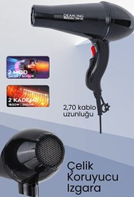 Resim Dearling 2500W AC Motorlu 2 Isı ve 2 Hız Ayarlı Profesyonel Kuaför Tipi Fön Makinesi Siyah 