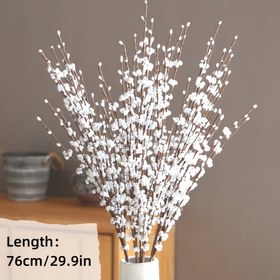 Resim 5 Adet Beyaz Erik Dalı Jasmin Simülasyon Çiçeği, El Twistli Çiçek Dalı Simülasyon Ölü Dal, Plastik Malzeme, Masaüstü Ev Dekoru için Noel Yılbaşı 