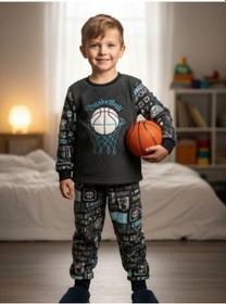 Resim Zekids Erkek Çocuk Basketball Baskılı Polar Pijama Takımı-16815 Renklı 