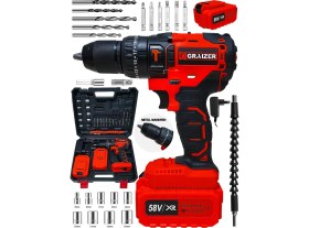 Resim Graizer 58 V 5 Ah 13 mm Çelik Mandren Darbeli Çift Akülü Vidalama Çelik Şanzuman Şarjlı Matkap 