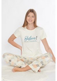Resim Alperi Kısa Kol Pijama Takımı Viskon 780-310 Ekru 