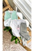 Resim happy moon Bebek Giyim Kız Bebek Uzun Kol Tshirt Yelek Tayt Pamuklu Üçlü Takım 