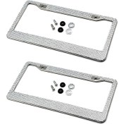 Resim Enjoybuy 2x Bling Metal Plaka Çerçeve Lisans Plakası Tutucu Vidalı 2-Delikli (Yurt Dışından) 