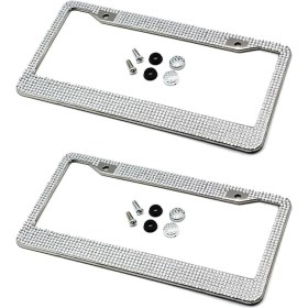 Resim Enjoybuy 2x Bling Metal Plaka Çerçeve Lisans Plakası Tutucu Vidalı 2-Delikli (Yurt Dışından) 