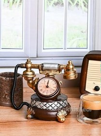 Resim Vintage Telefon Model Nostaljik Dekoratif Masa Saati Kahverengi, 7480000717681 