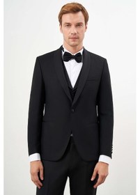 Resim Morven Erkek Siyah Poliviskon Ceromonia Santorini Slim Fit Şal Yaka Damatlık 24mc055002001 Siyah 