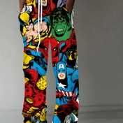 Resim Erkekler için Marvel Süper Kahraman Baskılı Jogger Pantolon - Esnek Bel Detaylı Bol Kesim Karakterli Eşofman, Canlı Avengers Desenli Günlük Giyim, Hayranlık Kıyafeti | Dayanıklı Spor Giysi 