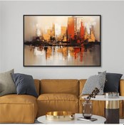 Resim Yağlı Boya Dokulu Tablo Soyut Şehir Manzarası Siyah Çerçeveli U09005-179116 