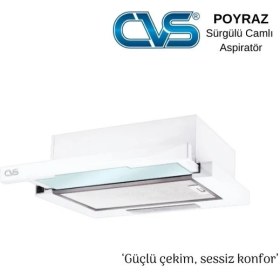 Resim CVS Dn 1146 Poyraz Eco Sürgülü Camlı Aspiratör 280 m3/saat Emiş Gücü Beyaz Renkli Şık Tasarım 