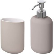 Resim 2 Li Banyo Seti Ekoln Sıvı Sabunluk Diş Fırçalık Bej Renk Stoneware Bej 