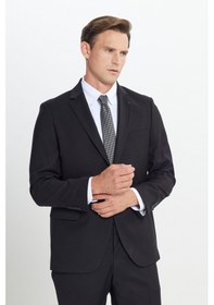 Resim AC&Co / Altınyıldız Classics Erkek Sıyah Regular Fit Rahat Kesim Mono Yaka Armürlü Takım Elbise Siyah 