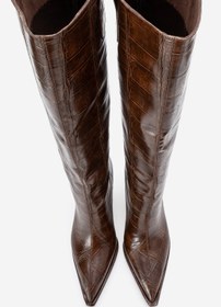Resim Luvishoes Luvi Shoes Lunelle Kahverengi Baskı Sivri Burunlu Kadın Topuklu Çizme Kahverengi 