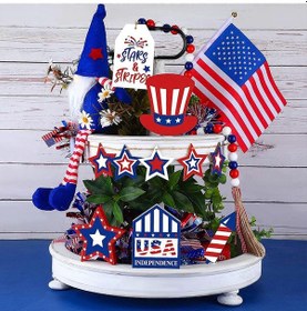 Resim Bağımsızlık Günü Kutlamaları İçin Çok Renkli Vatansever Ahşap Tepsi Dekoru 