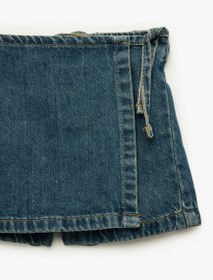 Resim Kız Bebek Normal Bel Bağlama Detaylı Pamuklu Denim Şort Etek 