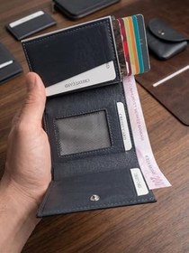 Resim Hakiki Deri Mekanizmalı Otomatik Cüzdan Kartlık - Çıtçıt Kapaklı, 10 Kart Kapasiteli - Koyu Lacivert 
