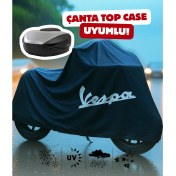 Resim Vespa Gts 125 Supertech Motor Branda Siyah Su Geçirmez Topcase Çanta Uyumlu Logolu Motosiklet Brandası 