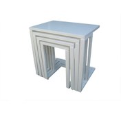 Resim Zigon Sehpa C Torna Kayın Model Tekerlek ayak MDF tabla Parlak beyaz Lake Boya El Yapım 
