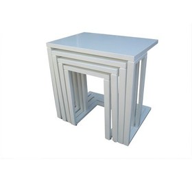 Resim Zigon Sehpa C Torna Kayın Model Tekerlek ayak MDF tabla Parlak beyaz Lake Boya El Yapım 