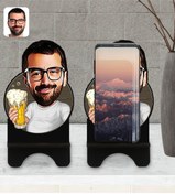Resim Bk Gift Kişiye Özel Erkek Karikatürlü Ahşap Biblo Telefon Standı-51 