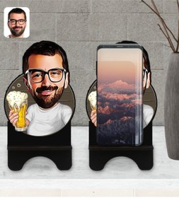 Resim Bk Gift Kişiye Özel Erkek Karikatürlü Ahşap Biblo Telefon Standı-51 