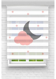 Resim Perdecizade Enxboy Ay Bulut Dijital Baskılı Zebra Perde-cocuk Odası-stor Perde Renkli 