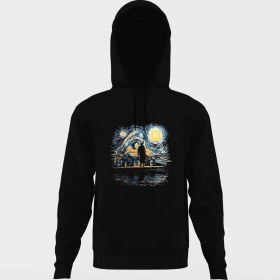 Resim Tshirthane Sherlock Holmes Yıldızlı Gece Baskılı Siyah Erkek Örme Kapşonlu Sweatshirt Uzun Kol 