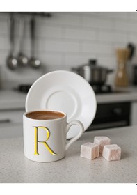 Resim Türk Kahvesi Fincanı Baş Harf Baskılı Beyaz - Altın41 
