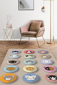 Resim Homshtag Sevimli Kediler Bej Renkli Halı Kedi Desenli Genç Odası Halısı Modern Salon Halısı 