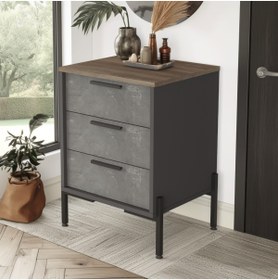 Resim L'occi Concept Darian C 3 Çekmece Ofis Keson Etajer Metal Ayaklı Kahve-beton-antrasit Gri Dr3-cga 