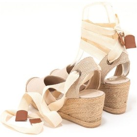 Resim Star Tombis Gerçek Elişi Ipli Espadril Dolgu Topuk Keten Espadril Handmade Bej 