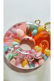 Resim Modellino Hediyelik Kawaii Kristalize Sulu Anahtarlık Silikon Bileklik & Çanta Süsü - Boncuklu Pembe Simit 