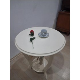 Resim Bengi Ankara Mobilya Fiskos Sehpa 90638 3 Ayak Çiçeklik Sehpa Parlak Krem Lake Çift Kat Ahşap Mdf Tabla 