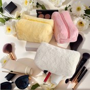 Resim Kadınlar için Kışlık Peluş Makyaj Organizatör Çantası - Yumuşak Polyester Depolama Torbası, Kozmetikler, Kırtasiye ve Ev Eşyaları için İdeal, Makyaj Depolama|Peluş Dokulu Torba|Zipli Torba 