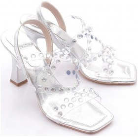 Resim Dgn 108 Kadın Arkadan Bağlamali Topuklu Abiye Ayakkabi Gümüş Kırık Rugan 