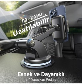 Resim Kingma Vantuzlu Uzayan Cam Ve Torpido İçin Ayarlanabilir Araç İçi Telefon Tutucu - 