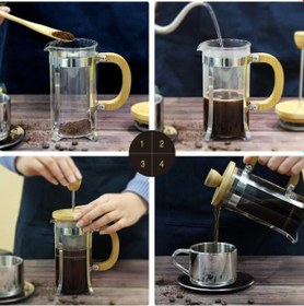 Resim Ahşap Detaylı 600 Ml Cam French Press Renkli 
