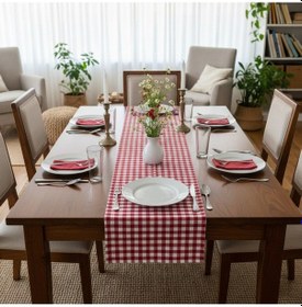 Resim Kırmızı Beyaz Pötikare Runner Masa Örtüsü 35x200 Cm Kırmızı 