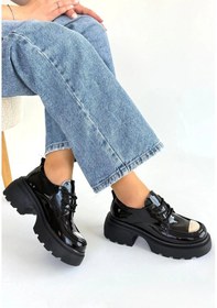 Resim Kiya Siyah Rugan Dolgu Topuk Oxford Ayakkabı Çok Renkli 