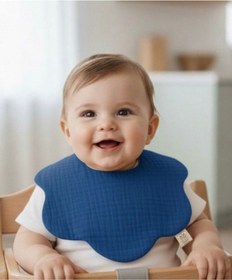 Resim 2'li Mavi,bej %100 Pamuklu Organik 8 Katlı Müslin Bebek Mama Önlüğü/ Salya Önlüğü / Yakalık 