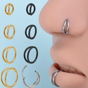 Resim 1 adet 6-12mm Ayarlanabilir Çift Halkalı Menteşeli Burun Yüzüğü - Kadınlar için 16Gauge Paslanmaz Çelik Septum Kıkırdak Daith Tragus Piercing Takısı, Hip-Hop Punk Tarzı, Günlük Kullanım & Müzik Festivalleri, Festival Aksesuarları 
