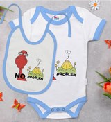 Resim Bk Kids No Problem Tasarımlı Mavi Bebek Body Zıbın Ve Mama Önlüğü Çok Renkli 