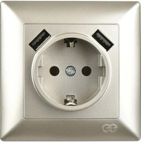 Resim Visage 2 Usb Çıkışlı Çocuk Korumalı Topraklı Priz, 5v, 2.4a, Metalik Bej 