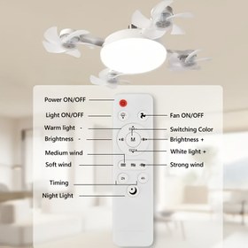 Resim Uzaktan Kumandalı Yerleştirilmiş Akıllı Fan Işığı - 3 Ayarlanabilir Işık Modu ve Hız, Çok Fonksiyonlu Tavan Fanı, Parlaklık Kontrolü, Kolay Kurulum, Banyo, Yatak Odası, Mutfak İçin Uygun (Beyaz Dört Başlı Fan Işığı) 